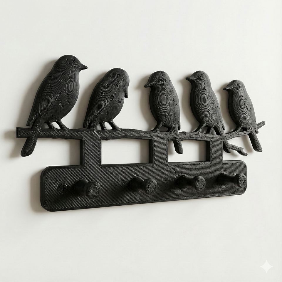 Birds on a Branch Key Rack — 3D printed in PLA